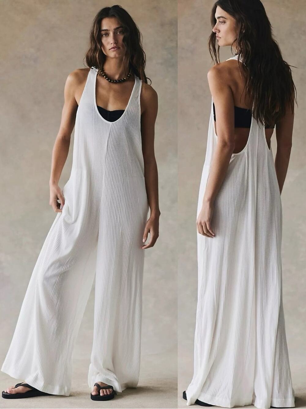 Free People Bohemian Zena One Piece Wide Leg Jumpsuit Clean Ivory Medium NWT
